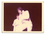 Elvis Presley in 17 October 1976 at a Bloomington, Minnesota Concert -- Lot of Three Satin-Finish Photos: Two 4.5'' x 3.5'' & One 3.5'' x 4.75'' -- Very Good