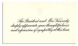 John & Jackie Kennedy White House Card on the Death of Their Child