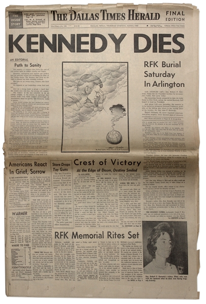 Robert Kennedy's Death Announced in ''The Dallas Times Herald'' Newspaper