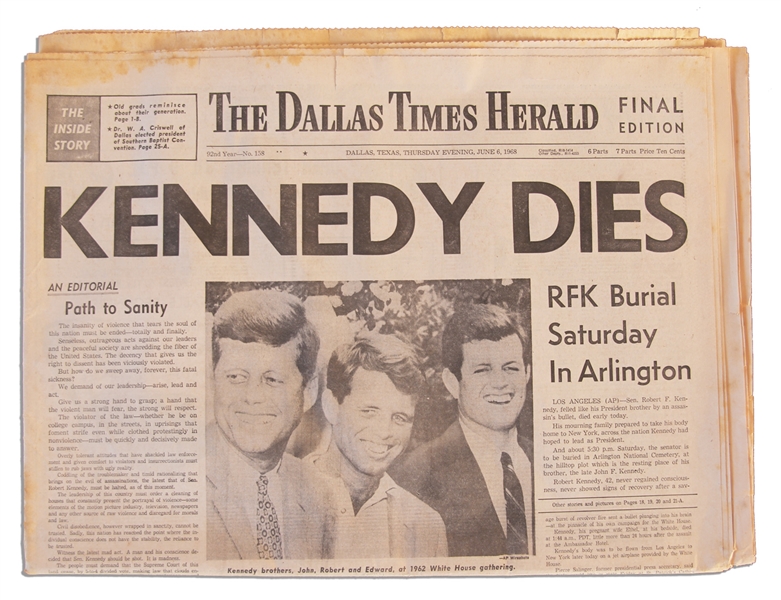 Robert Kennedy Assassination Newspaper