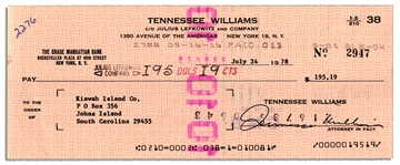 Tennessee Williams Signed Check