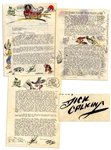 Dick Calkins Letter Signed Featuring Five Color Drawings -- ...Dont let this Buck Rogers business fool you. About all I get is a lot of publicity, while the syndicate gets the gravy...