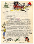 Dick Calkins Letter Signed Featuring Five Color Drawings -- ''...Don't let this Buck Rogers business fool you. About all I get is a lot of publicity, while the syndicate gets the gravy...''