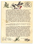 Dick Calkins Letter Signed Featuring Five Color Drawings -- ''...Don't let this Buck Rogers business fool you. About all I get is a lot of publicity, while the syndicate gets the gravy...''