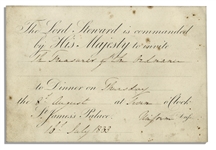 King William IV 1833 Invitation to Dinner at St. Jamess Palace