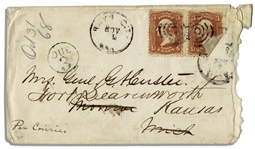 George Custer Full Signature Included in a Handwritten Envelope Made Out to His Wife Mrs. Genl G A Custer