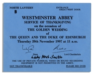 Ticket to Queen Elizabeth IIs Golden Wedding Anniversary Celebration -- Issued to the Queens Lady-in-Waiting