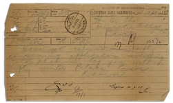 Two Telegrams Pertaining to Press Coverage of King Tut's Tomb, Sent in 1923 & 1924 -- ''...received no reply concerning visiting Tutankhamun beg you will reply...''