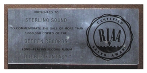 John Lennon & Yoko Ono RIAA Platinum Record Award for ''Double Fantasy'' -- From George Marino Estate