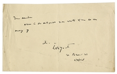 William Butler Yeats Signed Note to Fan