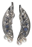 Estee Lauder Owned Platinum Earrings With Diamonds, Pearls and Sapphires -- Designed by David Webb & With Provenance From Sotheby's
