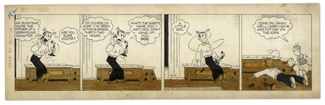 Chic Young Hand-Drawn Blondie Comic Strip From 1941 Titled Father Doing Well -- Cookie Is Born!
