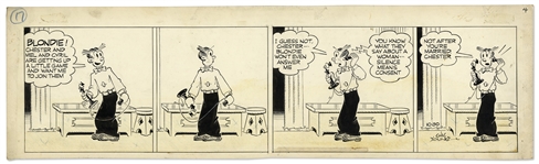 Chic Young Hand-Drawn Blondie Comic Strip From 1941 Titled His Cards on the Table