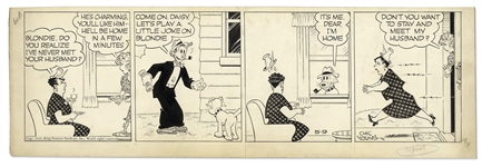 Chic Young Hand-Drawn Blondie Comic Strip From 1944 Featuring Blondie -- Titled, Its The Beast in Him