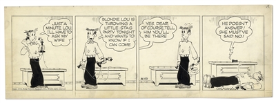 Chic Young Hand-Drawn Blondie Comic Strip From 1944 Featuring Dagwood -- Titled, He Cant Take It