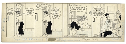 Chic Young Hand-Drawn Blondie Comic Strip From 1945 Featuring Blondie & Dagwood -- Titled, A New Point in Selling