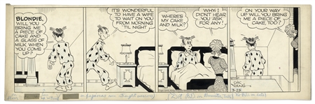 Chic Young Hand-Drawn Blondie Comic Strip From 1945 Featuring Blondie & Dagwood -- Titled, Self Service
