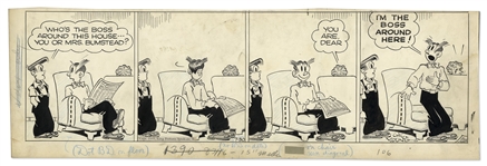 Chic Young Hand-Drawn Blondie Comic Strip From 1945 Featuring Blondie & Dagwood -- Titled, Just an Honorary Title
