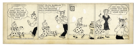 Chic Young Hand-Drawn Blondie Comic Strip From 1947 Featuring Blondie & Dagwood -- Titled, Father Under a Cloud!