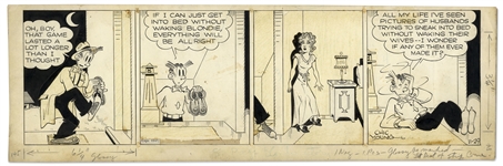 Chic Young Hand-Drawn Blondie Comic Strip From 1947 Featuring Blondie & Dagwood -- Titled, Another Indian Bites The Dust!