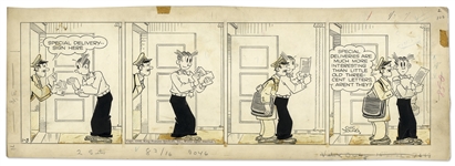 Chic Young Hand-Drawn Blondie Comic Strip From 1948 Featuring Dagwood -- Titled, Interested in His Work!