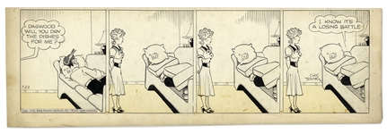 Chic Young Hand-Drawn Blondie Comic Strip From 1948 Featuring Blondie & Dagwood -- Titled Its The Ostrich in Him!