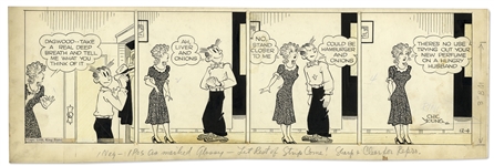 Chic Young Hand-Drawn Blondie Comic Strip From 1948 Titled Hopeless Competition