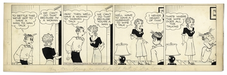 Chic Young Hand-Drawn Blondie Comic Strip From 1949 Titled Silent Partner!