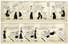 2 Chic Young Hand-Drawn Blondie Comic Strips From 1950 Titled Its That Man Again! & Blindmans Bluff