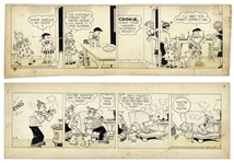 Lot of 2 Chic Young Hand-Drawn Blondie Comic Strips From 1952 -- Titled Pipe Down, Midge & Something Has Been Added!