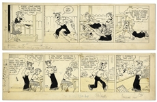 2 Chic Young Hand-Drawn Blondie Comic Strips From 1953 Tilted Also Ran! and A Little Matter of Grey Matter