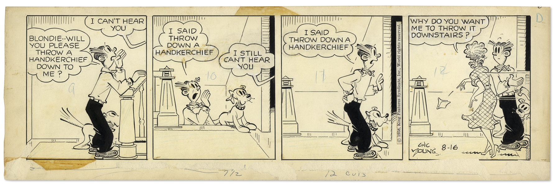 2 Chic Young Hand-Drawn ''Blondie'' Comic Strips From 1957 & 1958