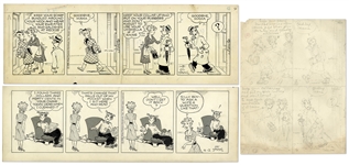 2 Chic Young Hand-Drawn Blondie Comic Strips From 1960 -- With Chic Youngs Original Artwork For One