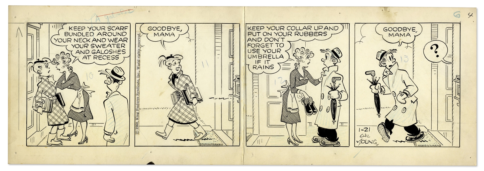 2 Chic Young Hand-Drawn ''Blondie'' Comic Strips From 1960 -- With Chic Young's Original Artwork For One