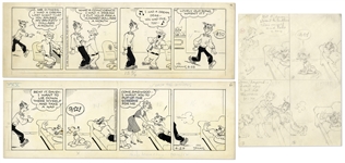 2 Chic Young Hand-Drawn Blondie Comic Strips From 1960 & 1961 -- With Chic Youngs Original Artwork for One