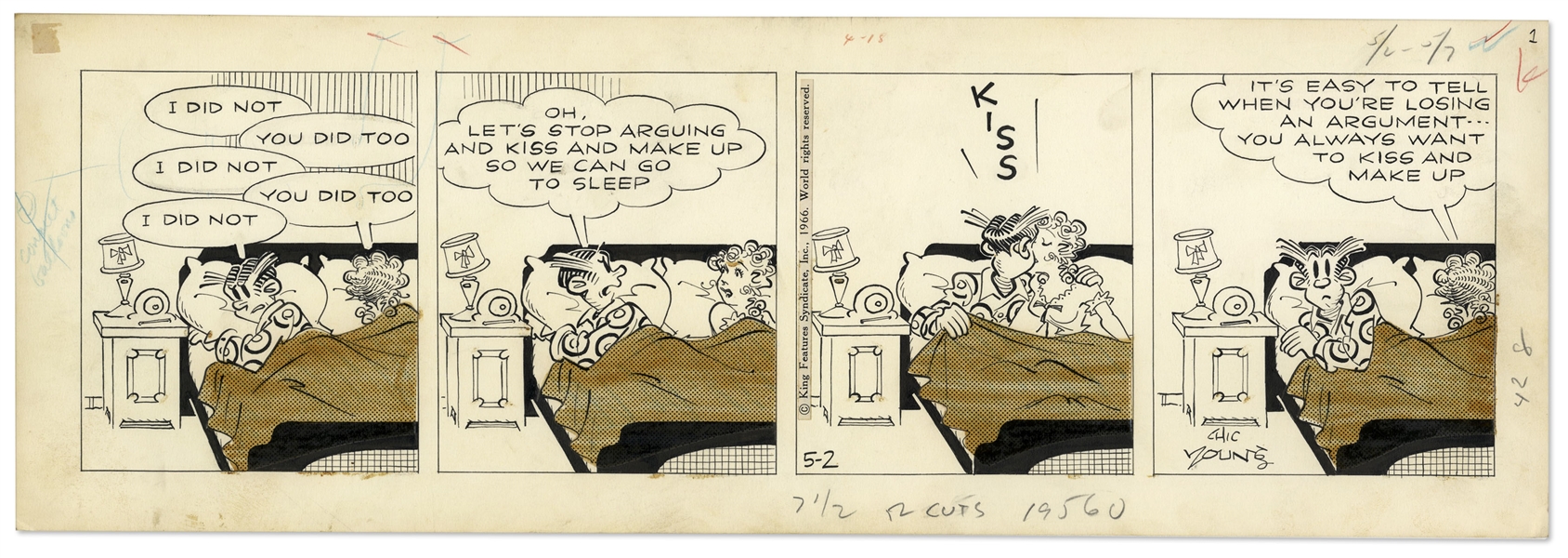 2 Chic Young Hand-Drawn ''Blondie'' Comic Strips From 1966
