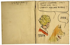 Watercolor Illustration of Little Orphan Annie & Her Dog Sandy by Author Harold Gray -- Within a First Edition of ''Little Orphan Annie in the Circus''