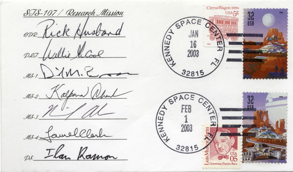 Excellent STS-107 First Day Cover -- Signed by Each of the Astronauts From the Tragic 2003 Mission
