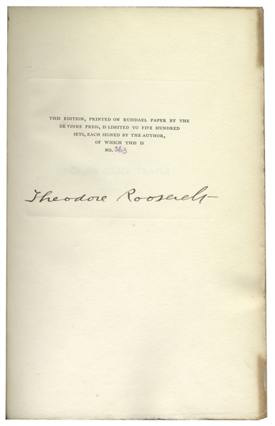 Theodore Roosevelt Signed First Edition of ''African Game Trails'' -- Both Volumes Present, in Near Fine Condition