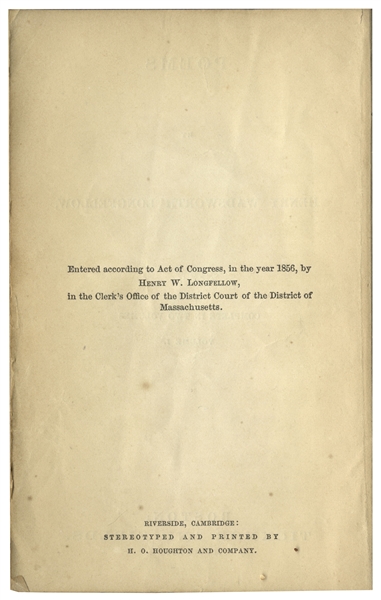 Henry Longfellow Signed Copy of ''Longfellow's Poems'' -- Inscribed to Josiah Quincy III, President of Harvard University