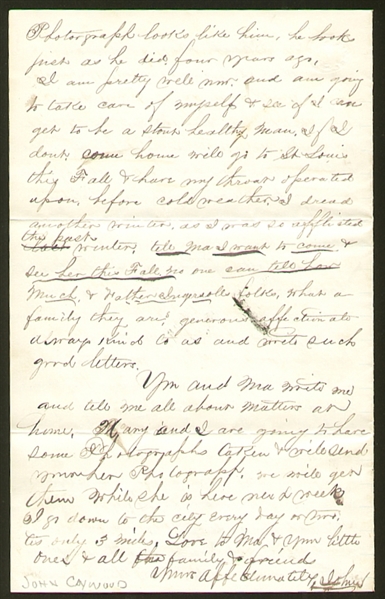 Civil War Letter by an Employee at Ft. Leavenworth -- ''...I was home...Had an excellent visit took Mary a circular costing $25. Got her bonnet fixed for her. Got her a black lace veil...''
