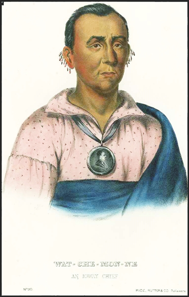 1872 McKenney & Hall Color Print -- ''Ioway Indian Chief Watchemonne''