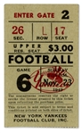 Cleveland Browns vs. NY Yankees Ticket Stub -- 23 November 1947, Yankee Stadium -- Near Fine