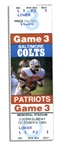 3 Unused 1983 Colts Tickets -- Colts' Last Season in Baltimore -- Games 2, 3 & 4 (Bears, Patriots, Bills) -- 1.5'' x 5'' -- Fine