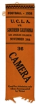 UCLA vs. USC Game Ribbon -- 24 November 1938, Los Angeles Coliseum -- Measures 2 x 6.25 -- Very Good