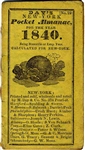 Days New York Pocket Almanac -- 1840 -- Includes Weather Forecasts, Household Advice, Astrology -- 1.75 x 3.5 -- Very Good Condition