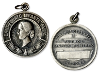Two Eva & Juan Peron Soccer Medals for Junior League Soccer in Buenos Aires -- 1953 -- Very Good -- 1'' Diameter