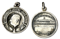 Two Eva & Juan Peron Soccer Medals for Junior League Soccer in Buenos Aires -- 1953 -- Very Good -- 1'' Diameter