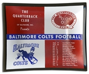 1961 Baltimore Colts Ashtray Made of Smoked Glass with Red, White & Blue Printing The Quarterback Club -- With Their 1961 Schedule Also Printed on Front of Ashtray -- Near Fine