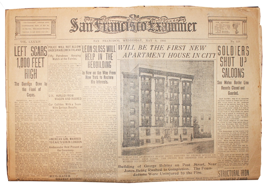 ''San Francisco Examiner'' Newspaper From Just After the 1906 Earthquake That Leveled the City -- ''Soldiers Shut Up Saloons''